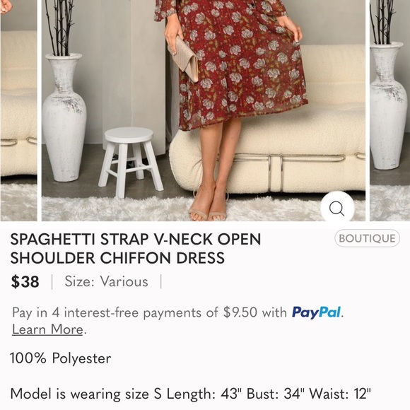 Flying Tomato Medium SPAGHETTI STRAP V-NECK OPEN SHOULDER CHIFFON DRESS Medium - Picture 2 of 5